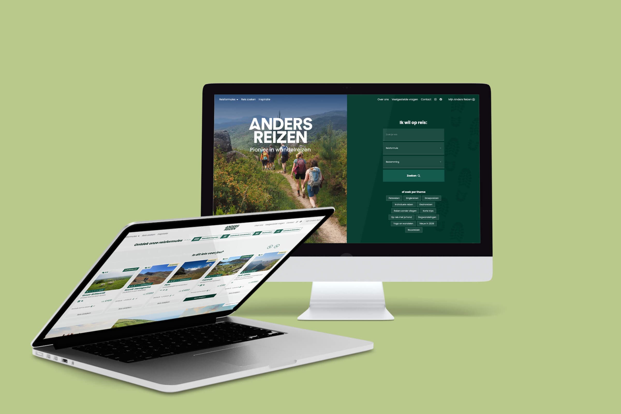Desktop weergave van website Anders Reizen