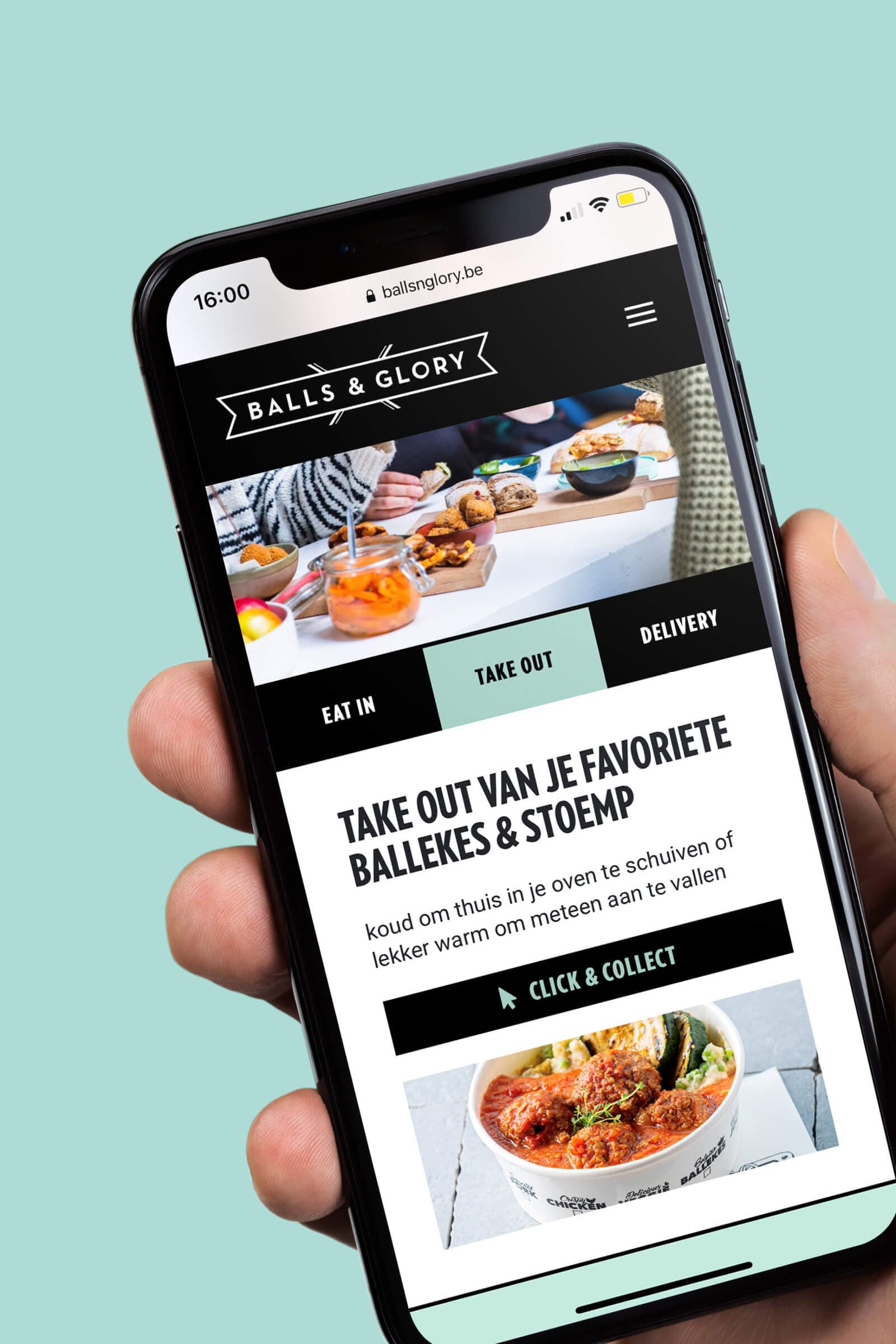 Mobiele weergave van website Balls & Glory
