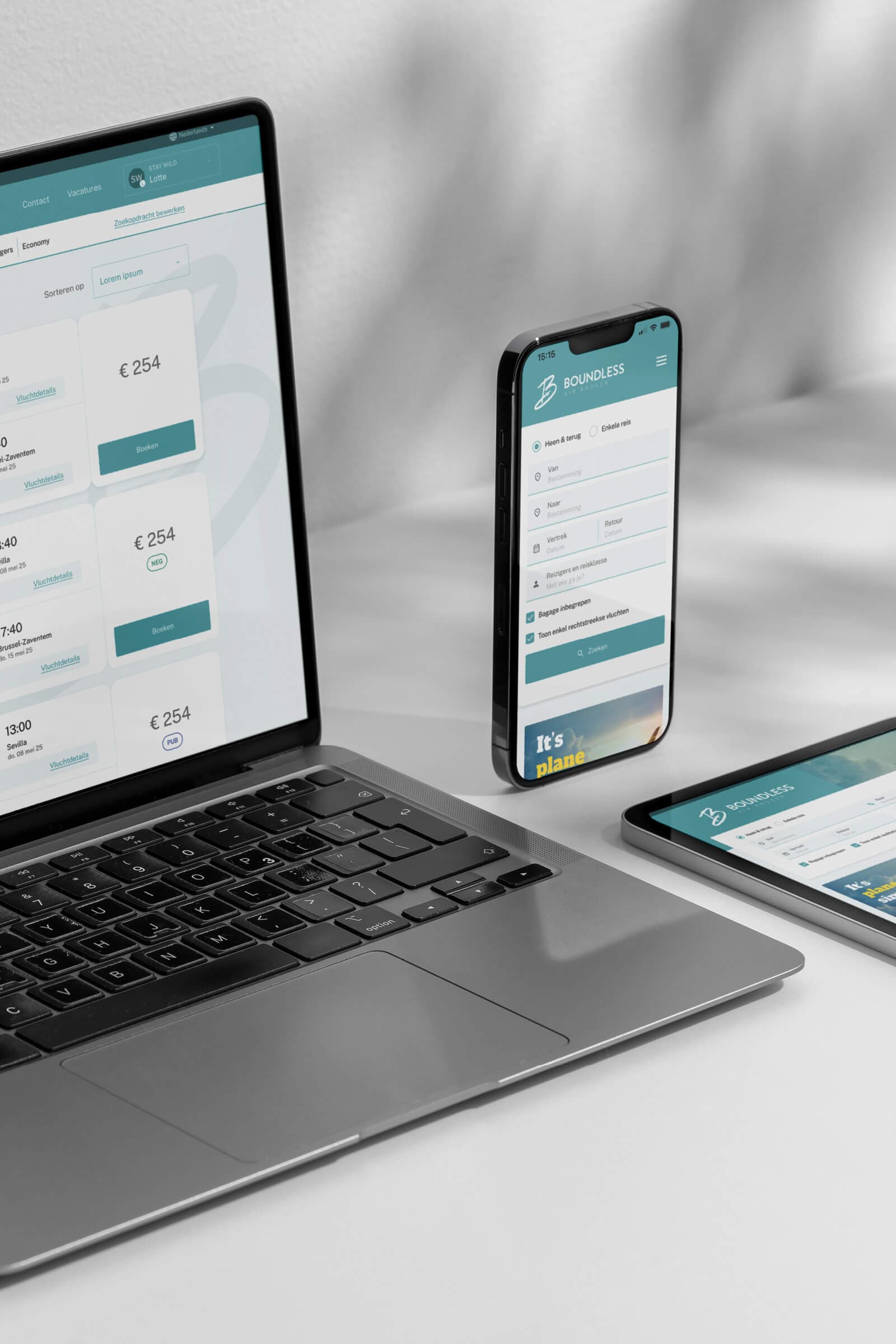 Meerdere devices met daarop de website van Boudless