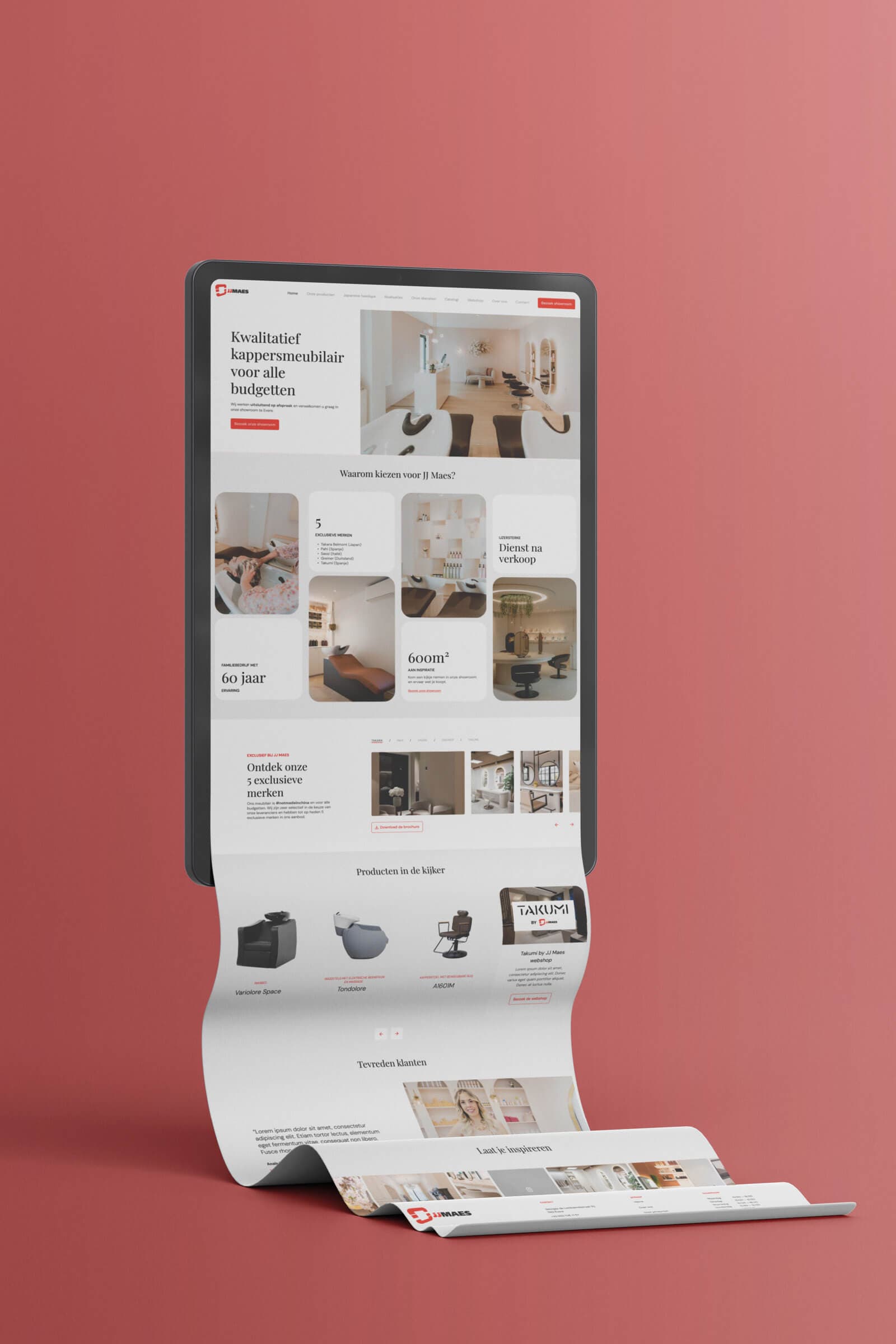 Tablet weergave van homepage website JJ Maes