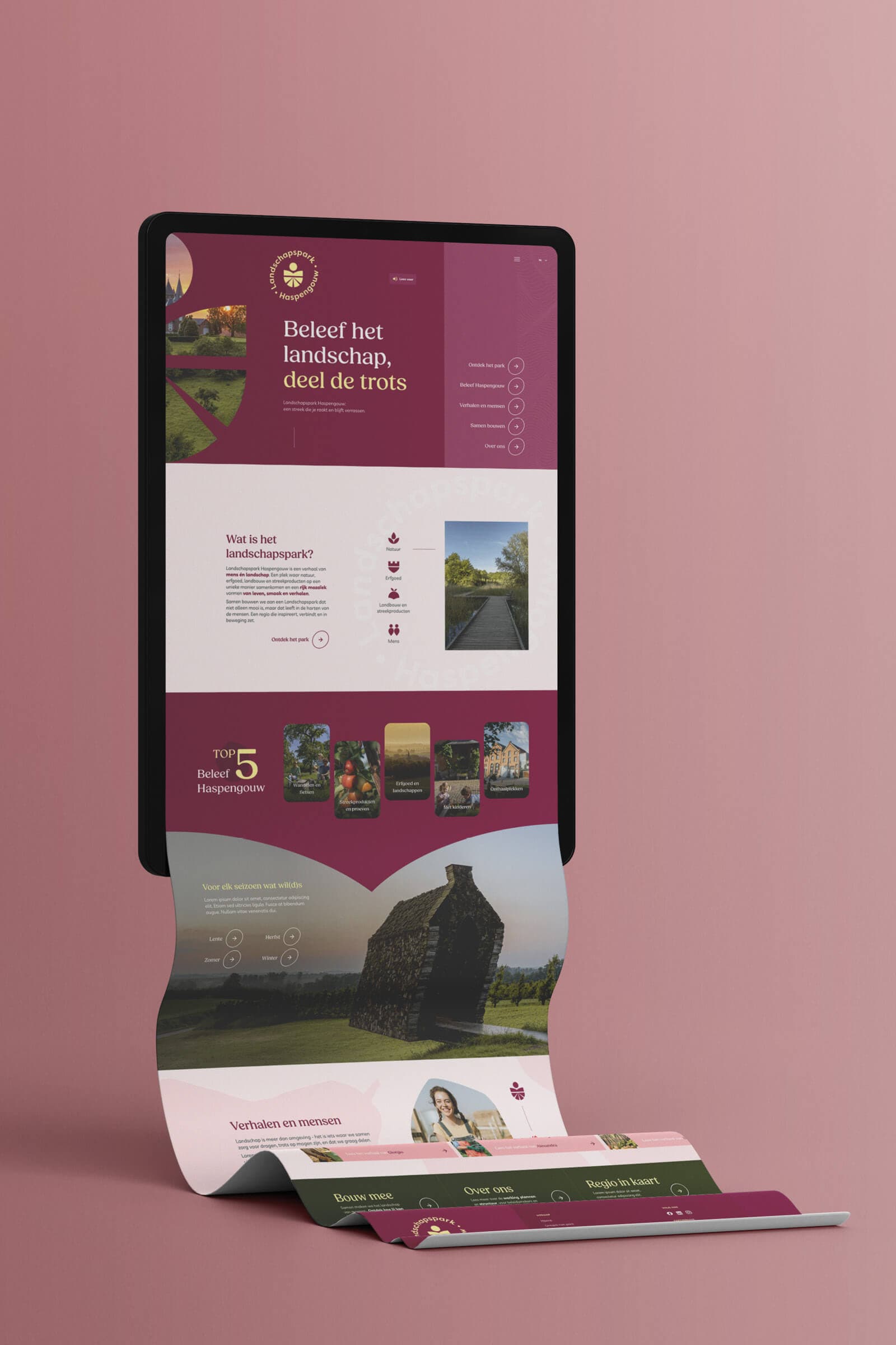 Tablet weergave van homepage website Landschapspark Haspengouw