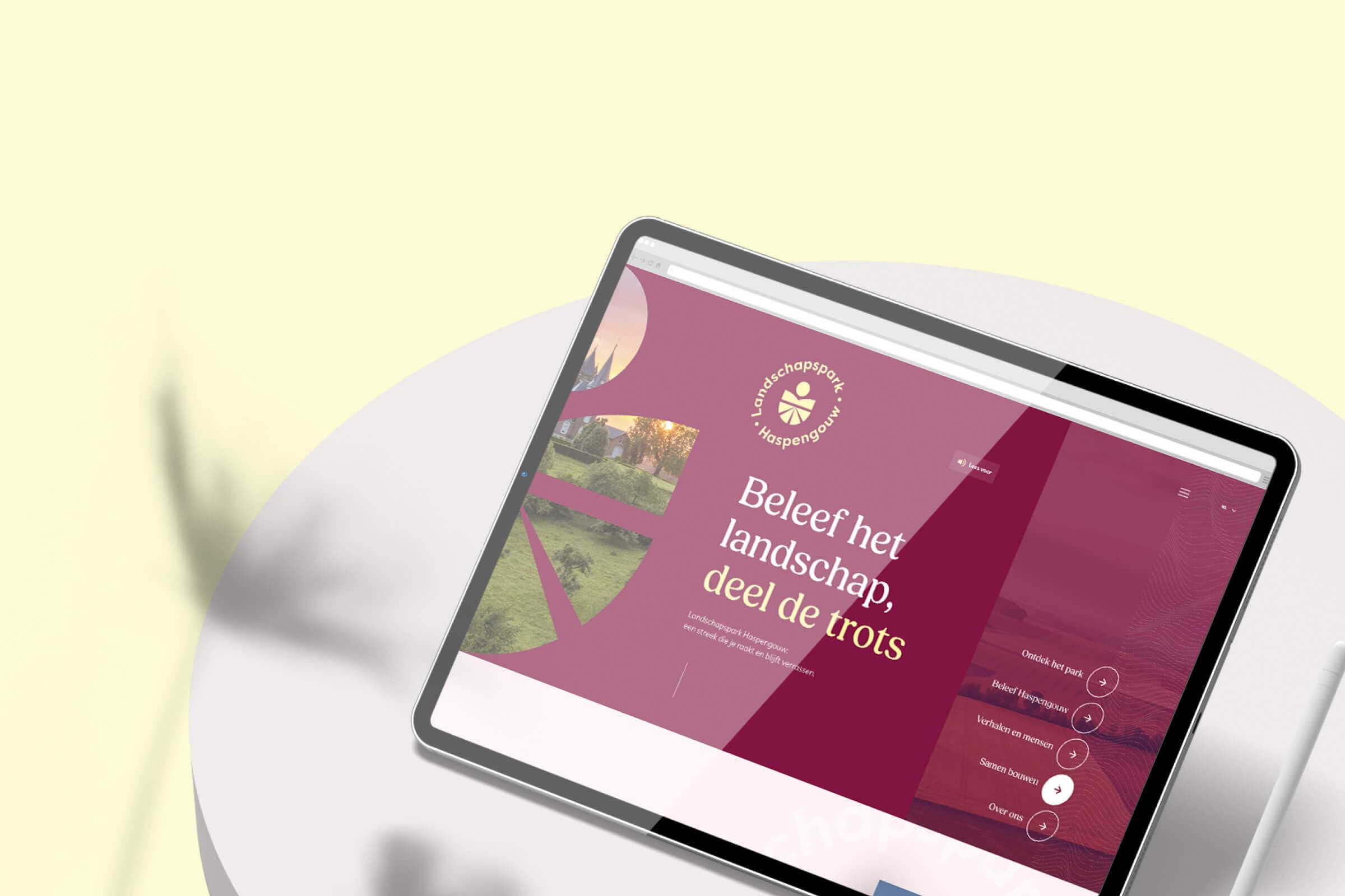 Tablet weergave van openings header website Landschapspark Haspengouw