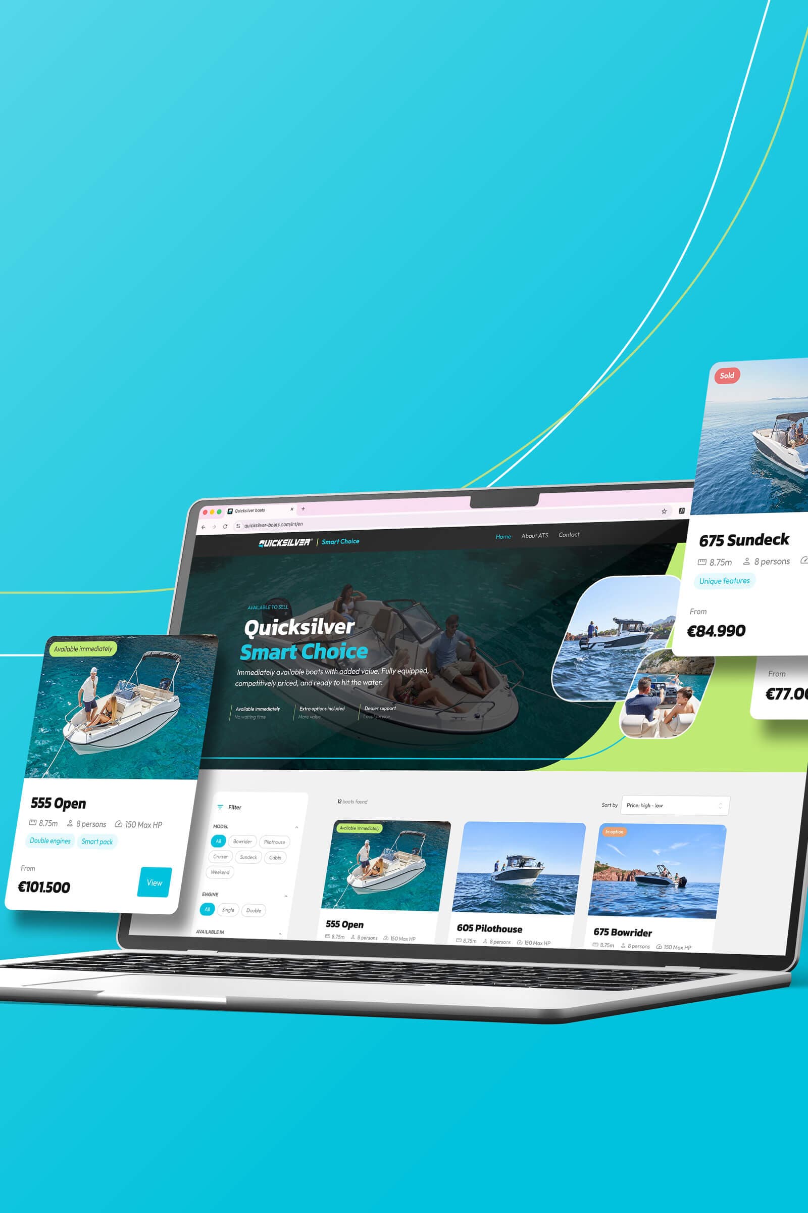 Desktop weergave van website Quicksilver Smart Choice
