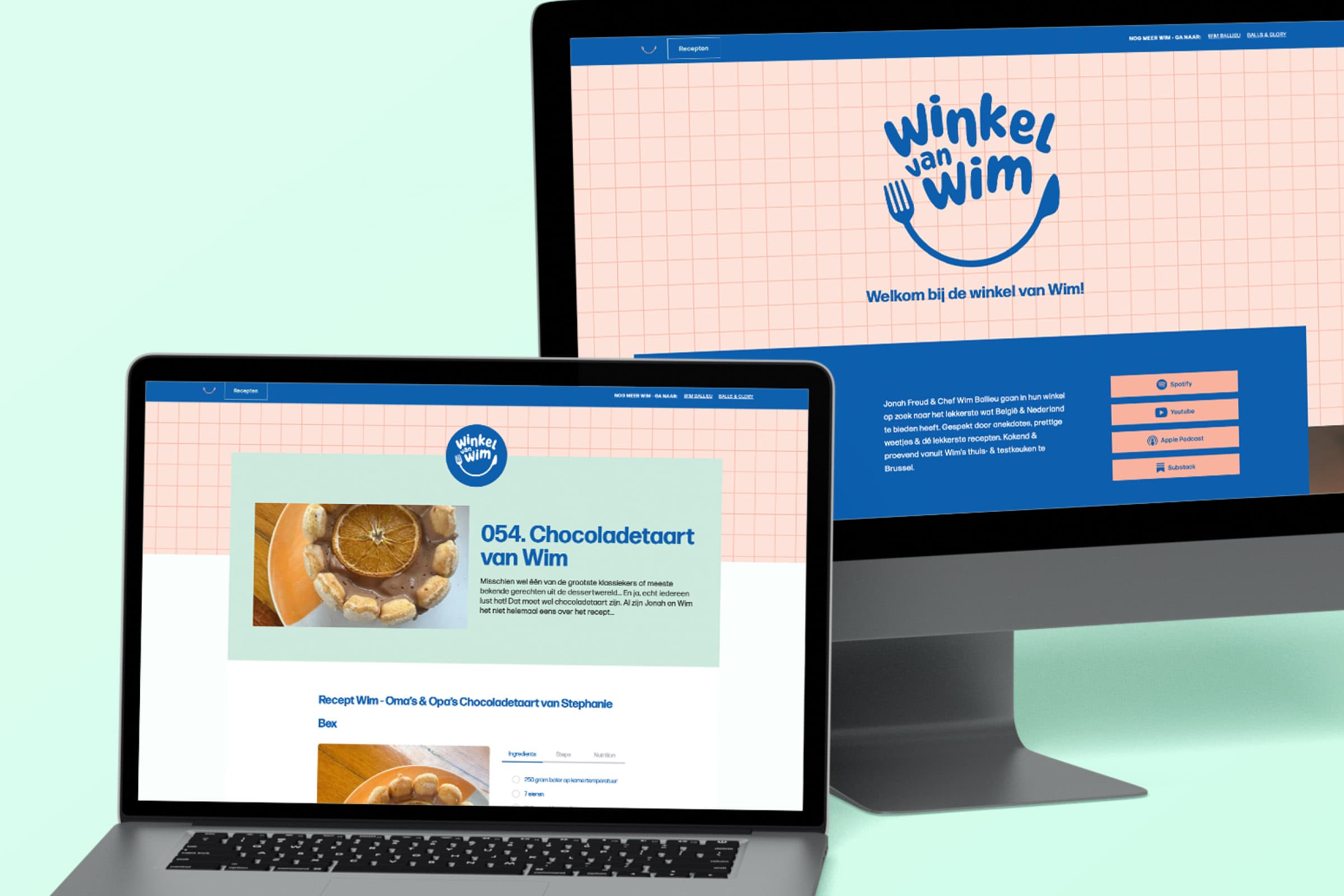 Desktop weergave van recepten op website winkel van Wim