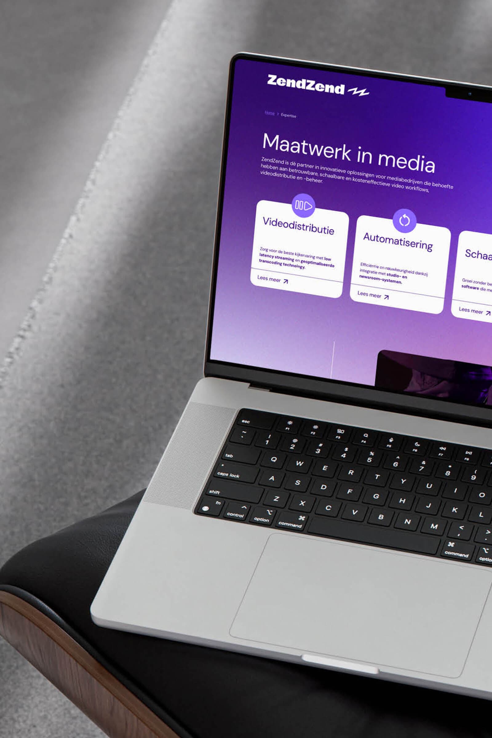 Desktop weergave van homepage website ZendZend