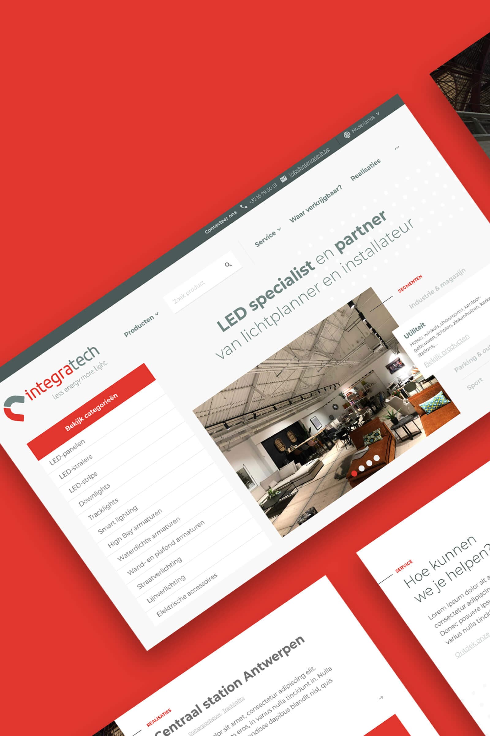 Desktop weergave van homepage website Integratech