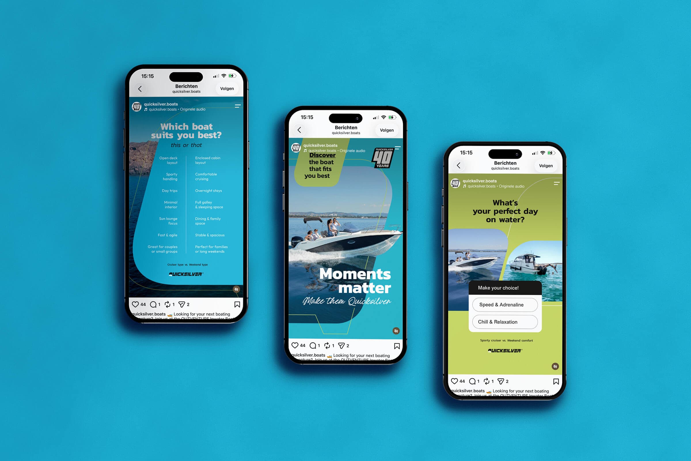 Mobiele weergave van social posts van Quicksilver
