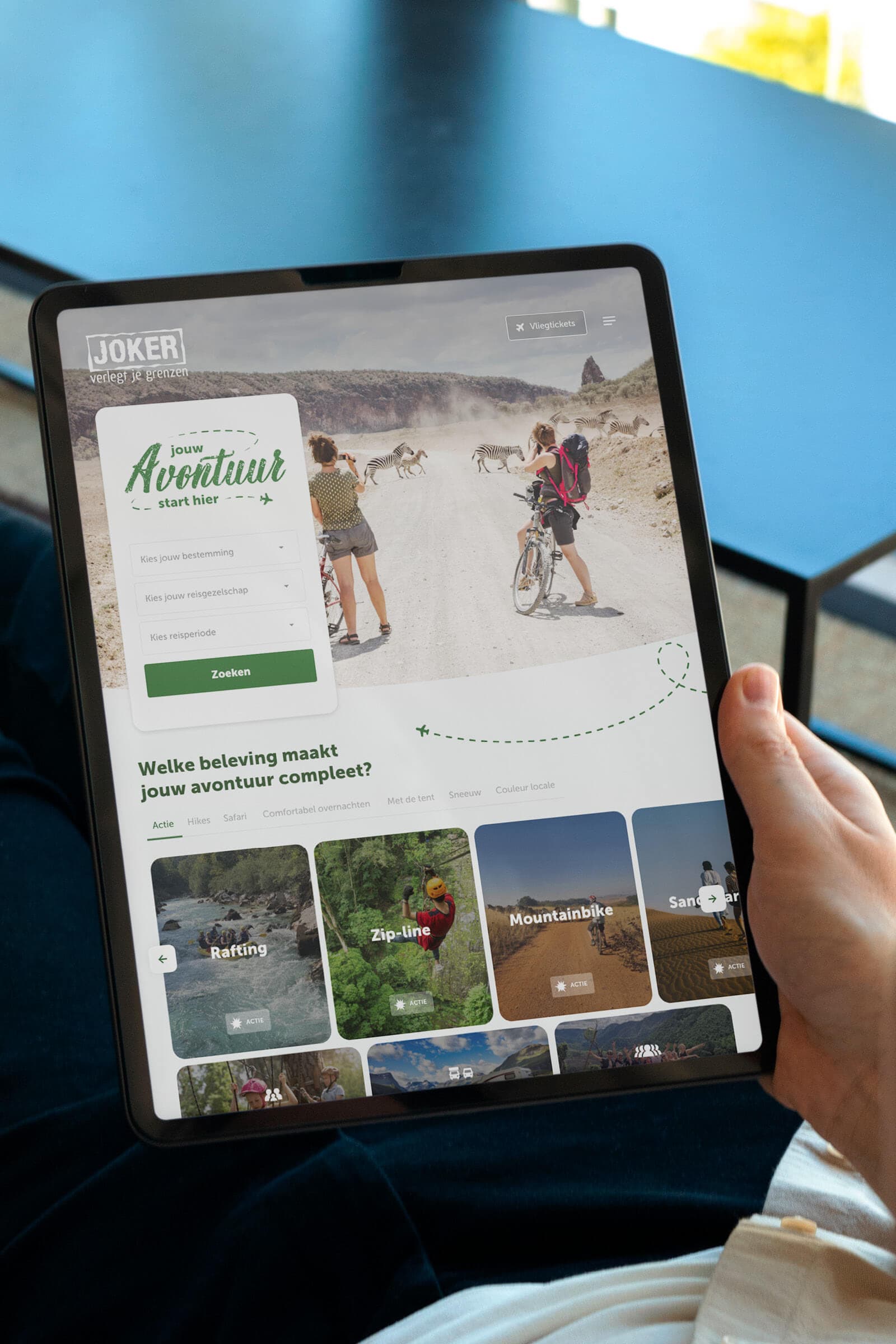 Tablet weergave homepage website Joker