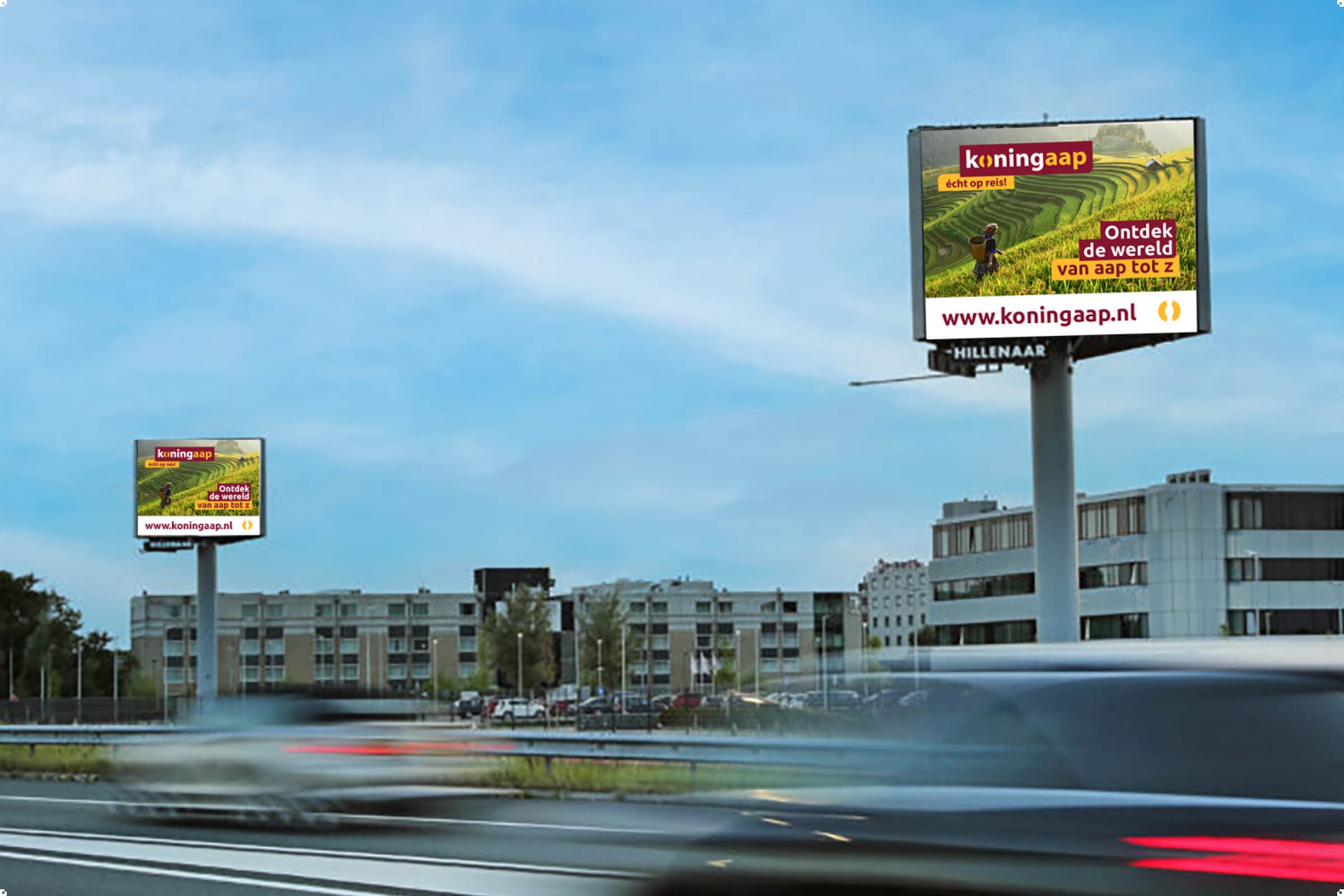 Campagnebeeld op billboards voor Koning Aap
