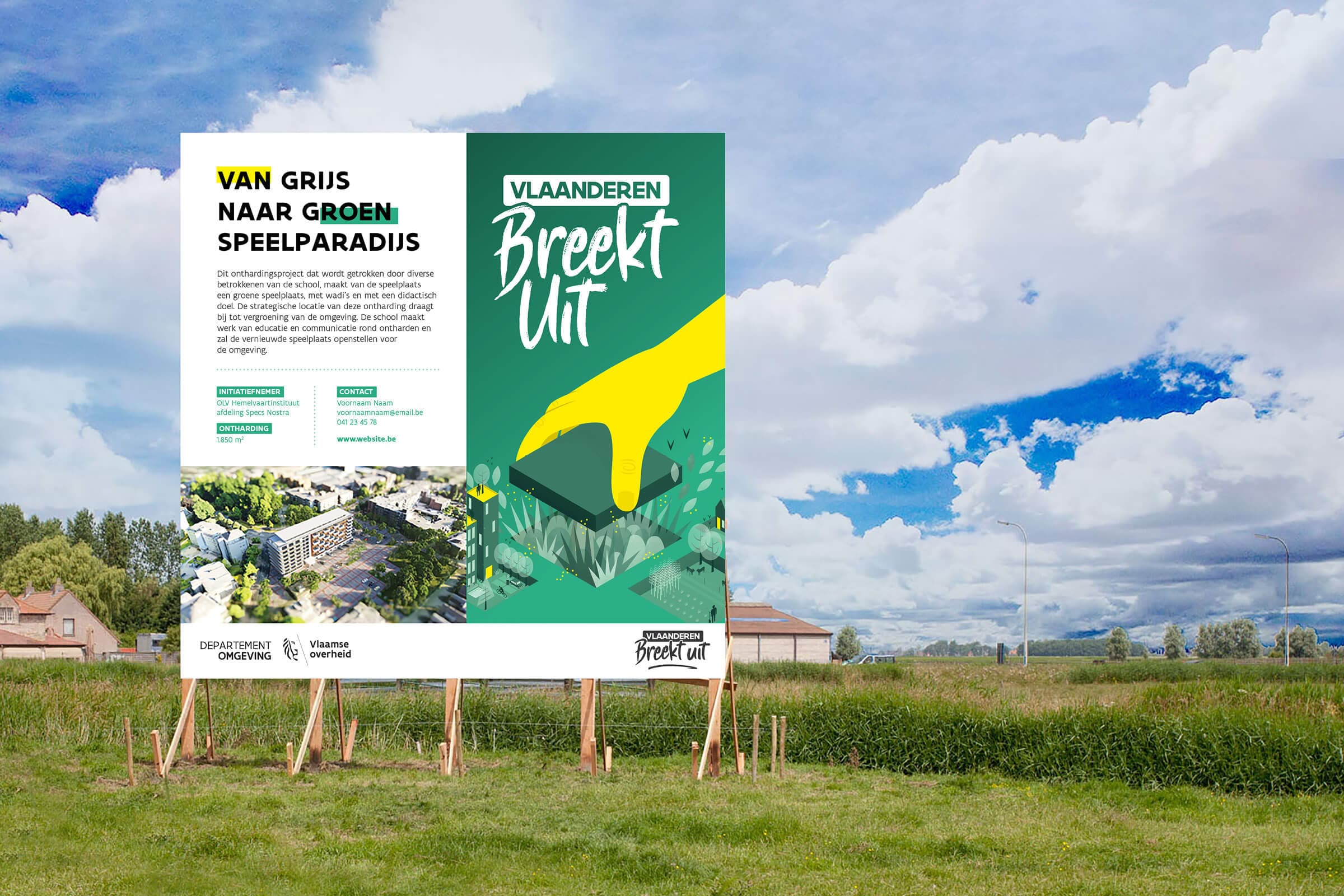Werfbord voor campagne Vlaanderen Breekt Uit