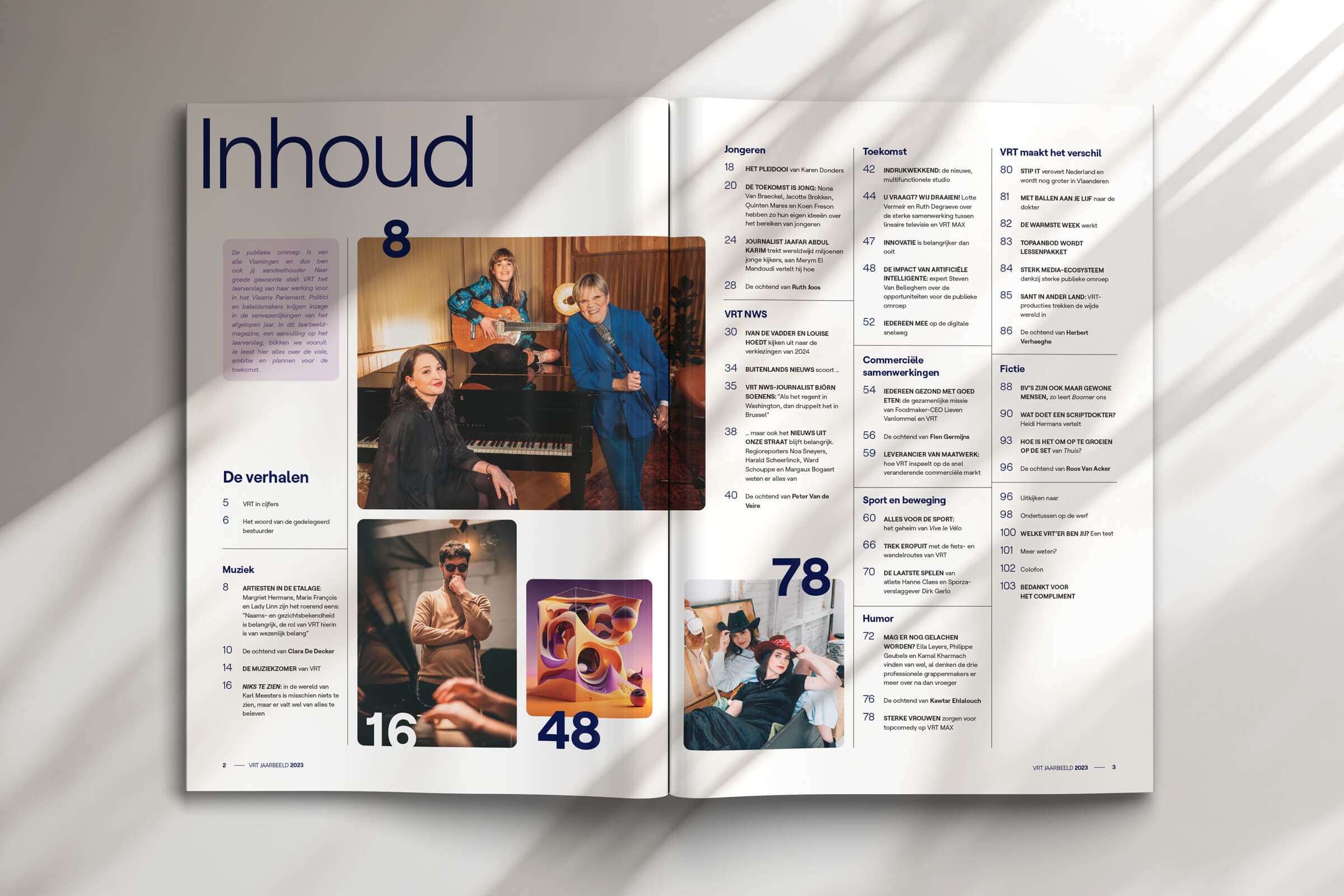 Inhoudsopgave uit het VRT jaarbeeld